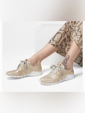 UGG Metallic Beige Perforated Lace-Up Sneakers